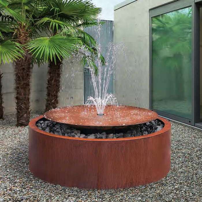 Fontana da giardino in acciaio corten con ciotola per acqua fengshui