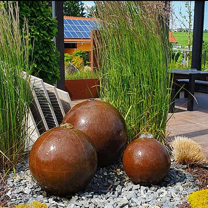garden-fountain-leeds-corten-steel-ball-trio50-07 Corten steel fountain ball elements